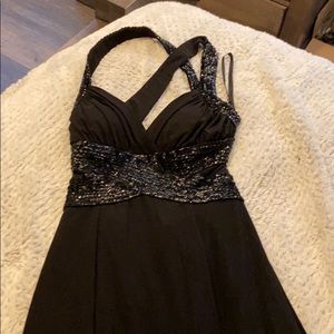 Open Back Black Sequins Formal Dress